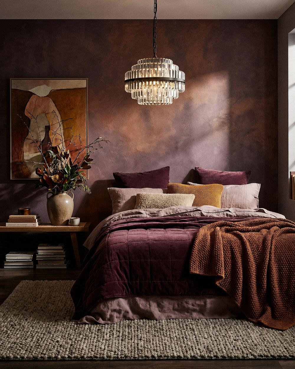 Evelyn crystal chandelier in antique brass in a bedroom