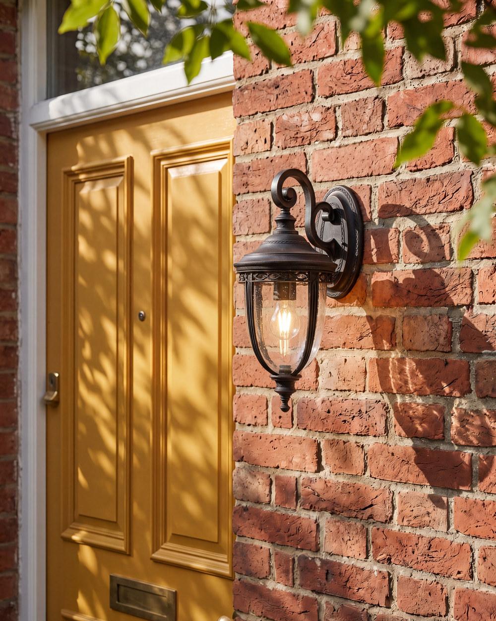 Keppel heritage outdoor coach lamp in antique bronze beside a front door